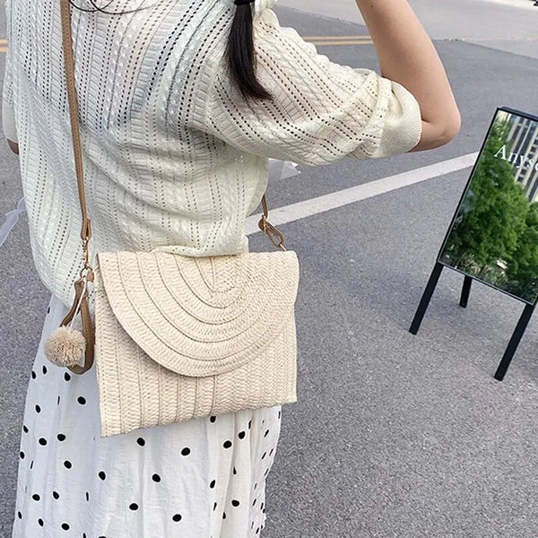 Soleil Woven Straw Envelope Crossbody Bag