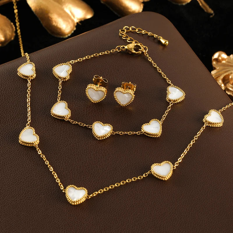Amora White Heart Stainless-Steel Jewelry Collection