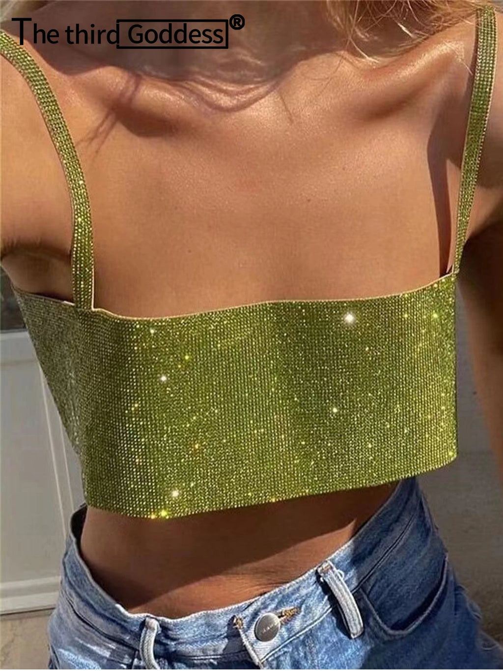 Celestia Multi-Color Rhinestone Halter Crop Top