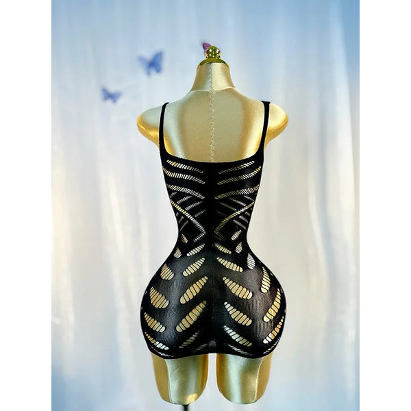 Onyx Fishnet Cover-Up Mini Dress