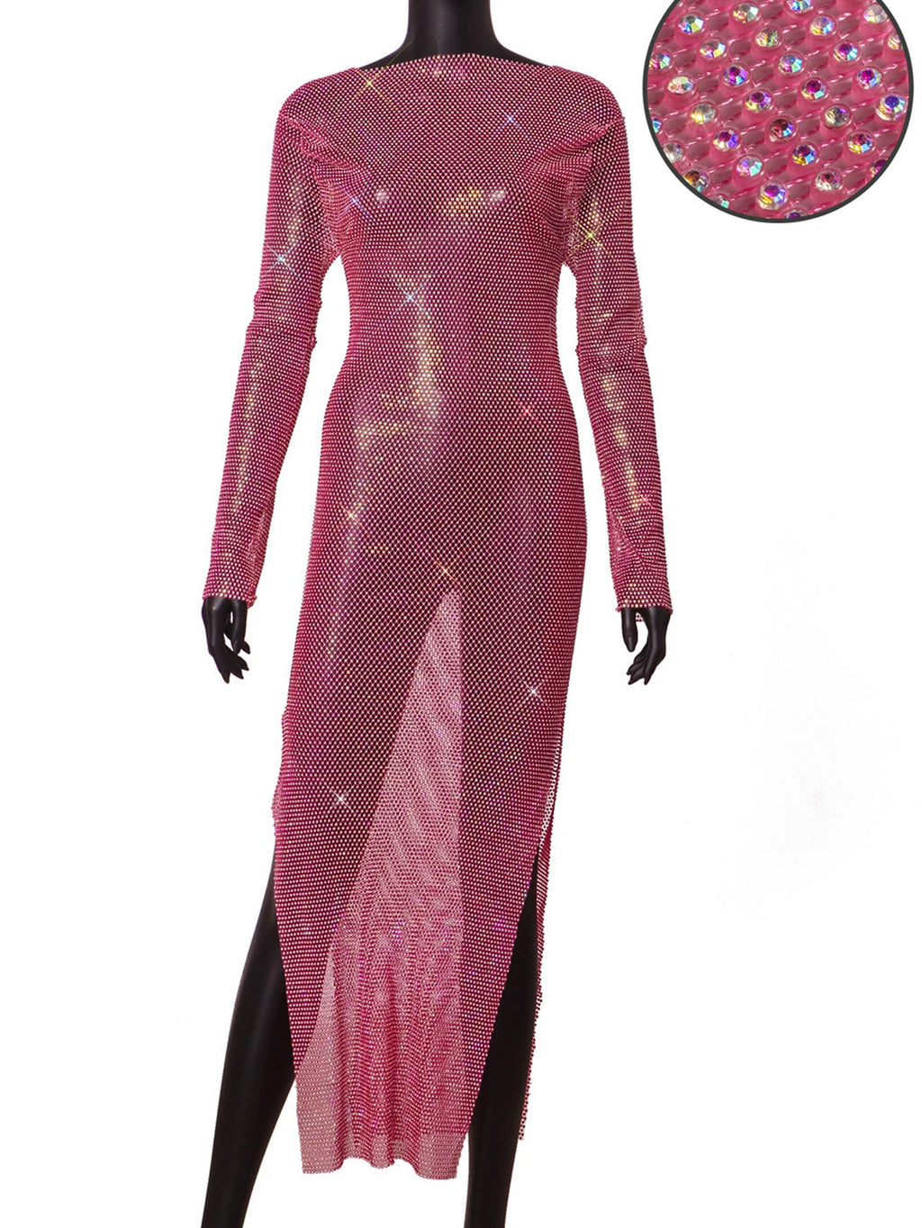 Petra Rhinestone Fishnet Sheer Maxi Dress