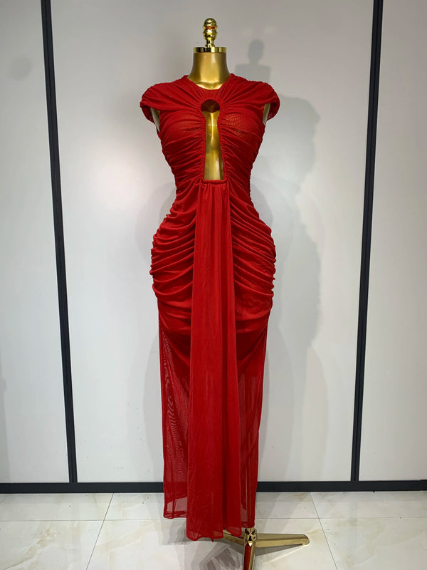 Vesper Sheer Mesh Cutout Bodycon Maxi Dress