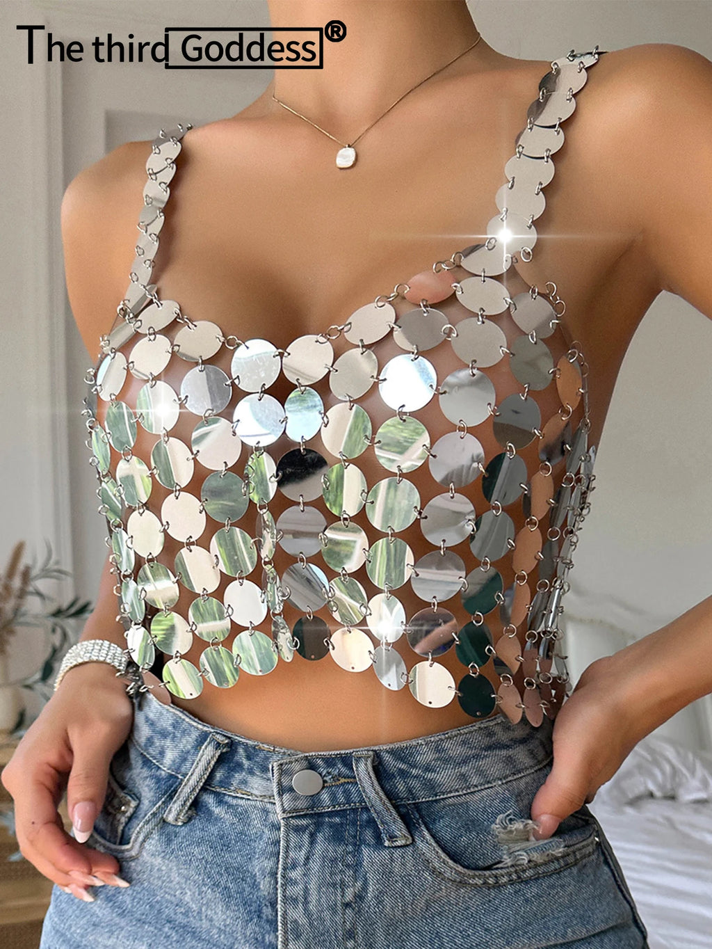 Marisol Metal Sequin Halter Crop Top