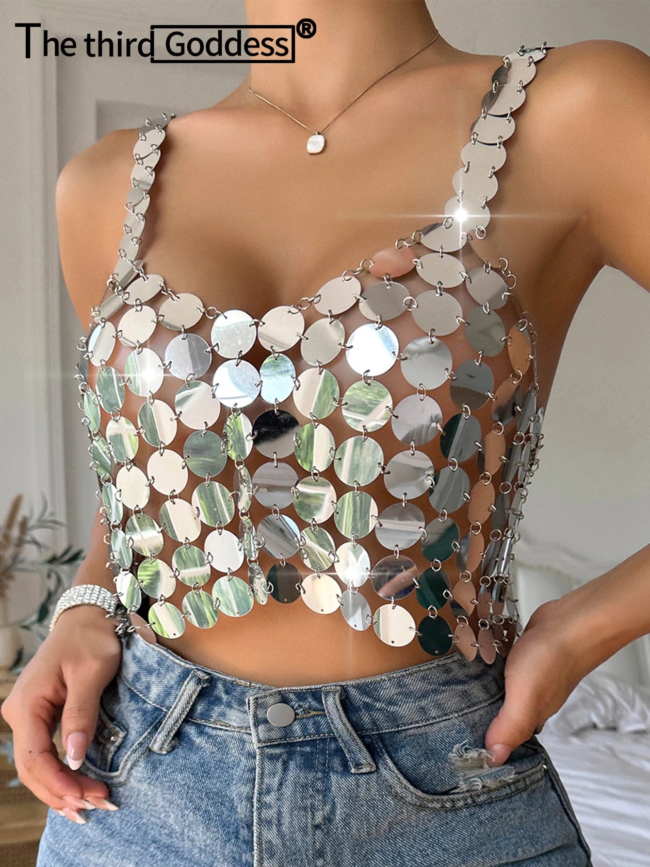 Marisol Metal Sequin Halter Crop Top