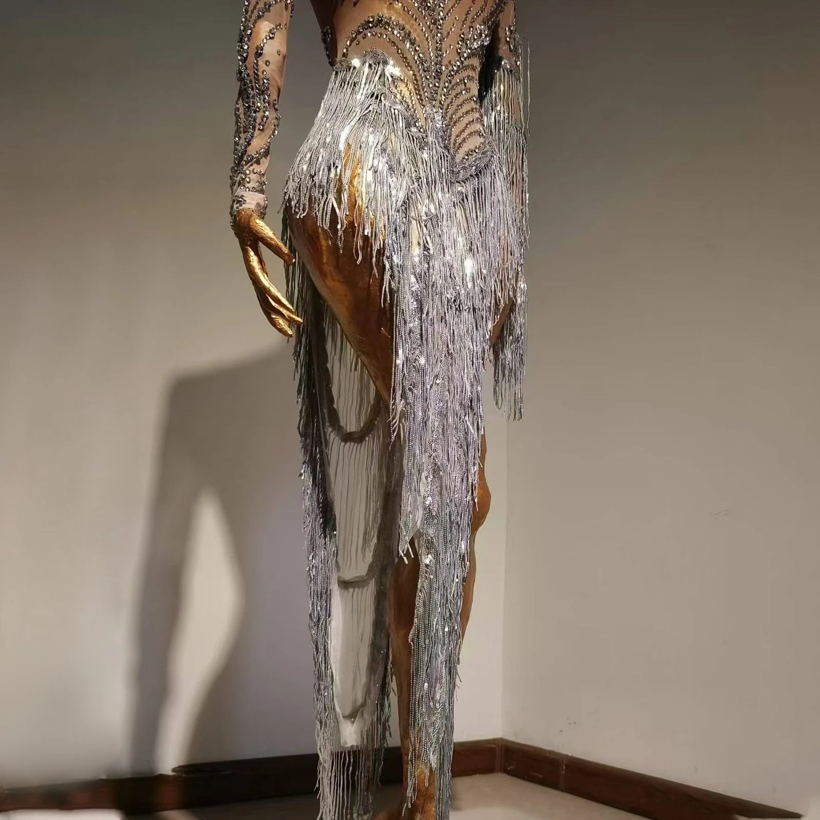 Aria Crystal Fringe Illusion maxi dress One-piece