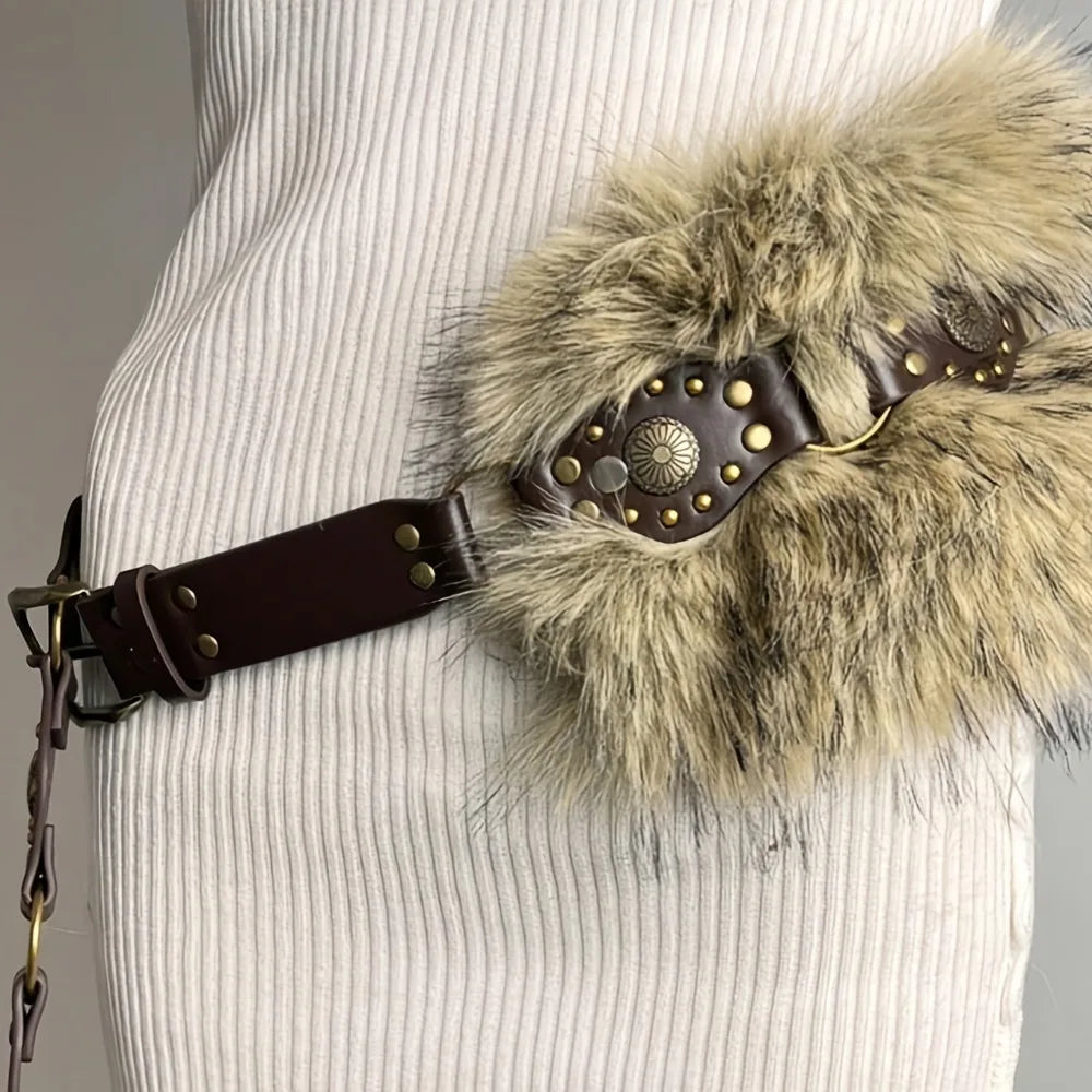 Roxy Faux-Fur Rivet Y2K Belt Secondary image