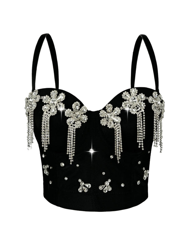Sexy black white rhinestone corset crop top women summer night club party tops for woman clothes cropped halter tank top hotwife