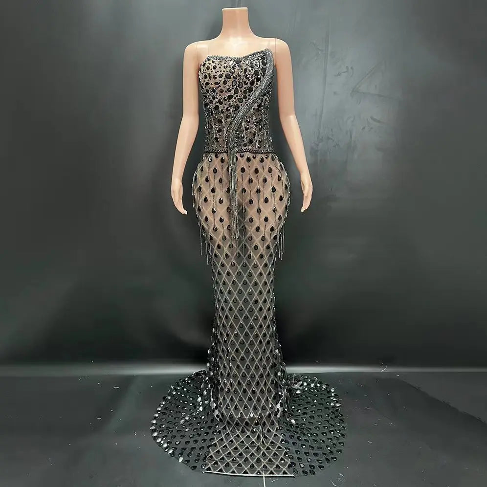 Leonie Crystal-Beaded Tulle Mermaid Maxi Gown