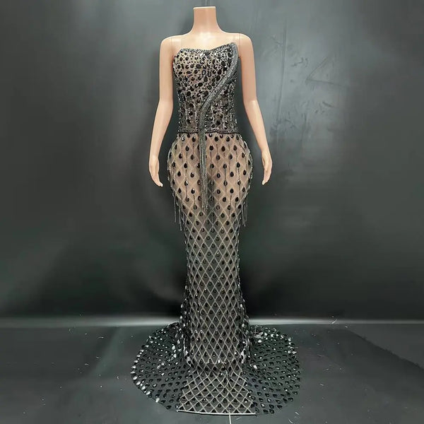 Leonie Crystal-Beaded Tulle Mermaid Maxi Gown