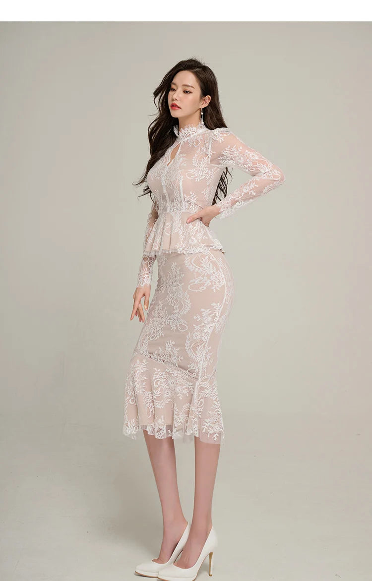 Lavinia Lace Mermaid Midi Skirt Set Two-piece
