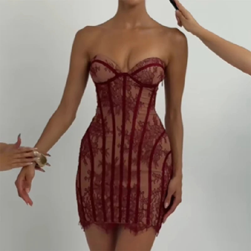 Zenobia Striped Floral Strapless Corset Backless Dress