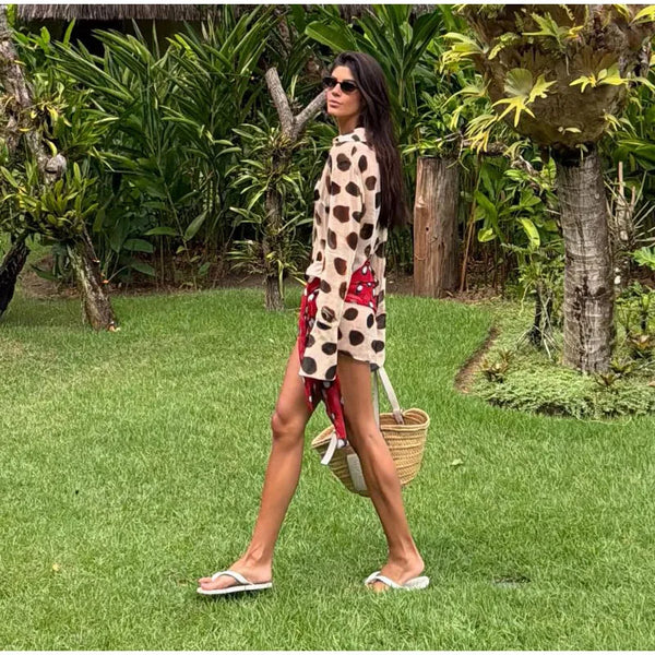 Fashion Printed Detachable Scarf Shirt Dress Women Flare Sleeve Single Breasted Mini Dresses 2026 Summer New Lady Vacation Wear