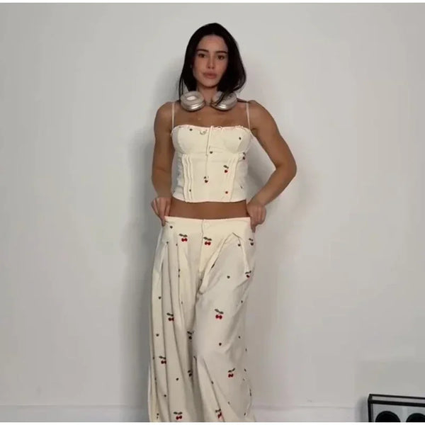 Valentina Striped Lace-Up Tube Top & Wrap Wide-Leg Pants Two-piece