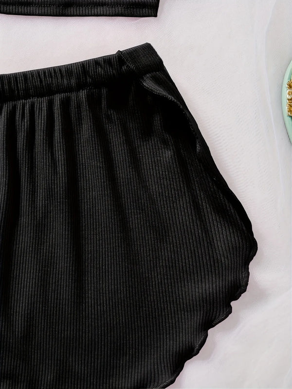 Pernilla Ribbed Cami & Ruffle-Trim Shorts Pajama Set Two-piece