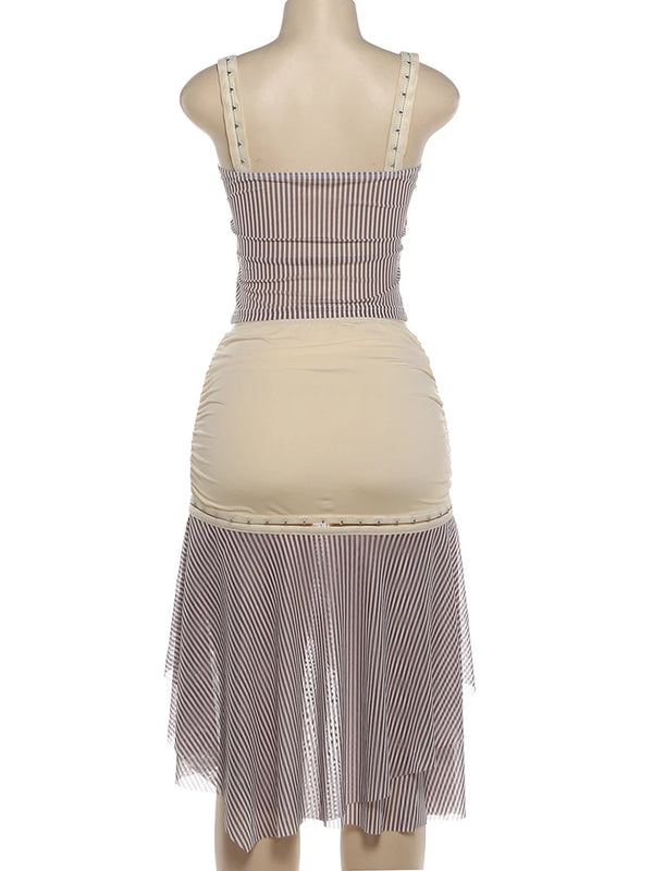Katarina Ruched Ruffle Striped Mini Skirt Set Two-piece
