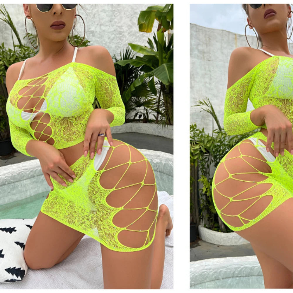 Velvet Noir Fishnet Rhinestone Lingerie Two-piece