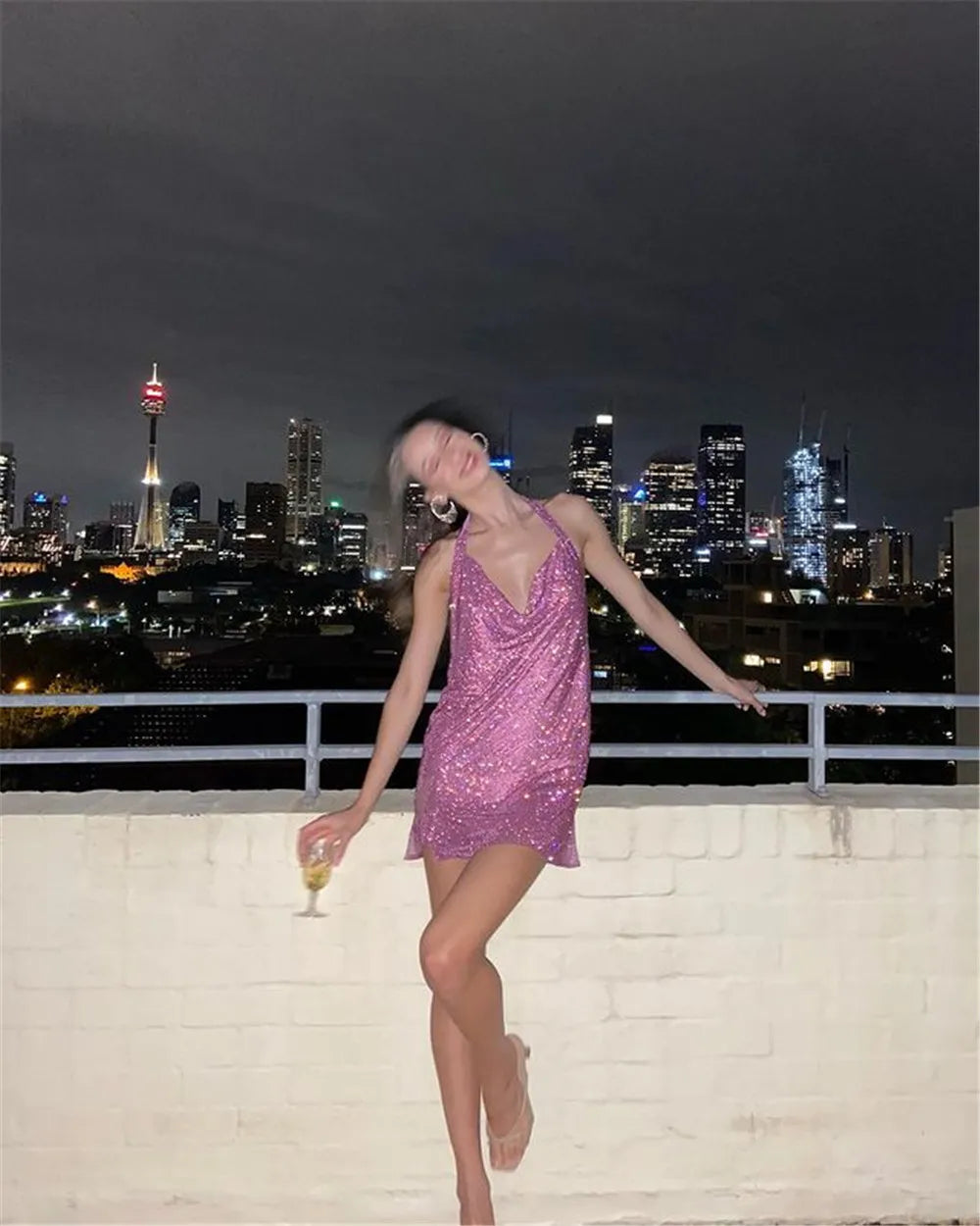 Bianca Rhinestone Sequin Slit Mini Dress
