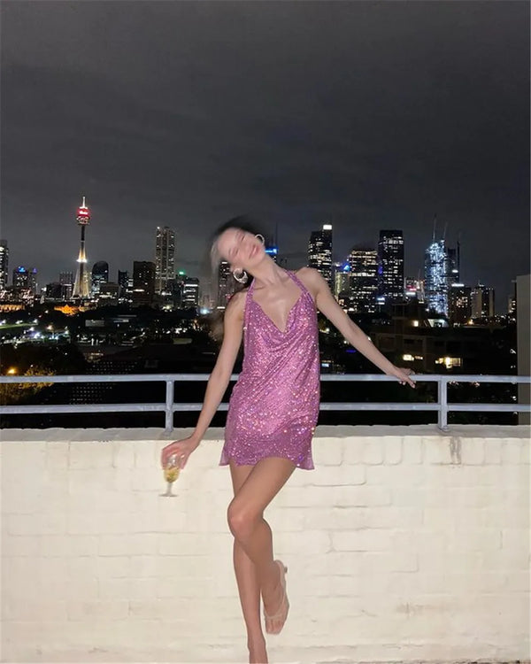 Bianca Rhinestone Sequin Slit Mini Dress