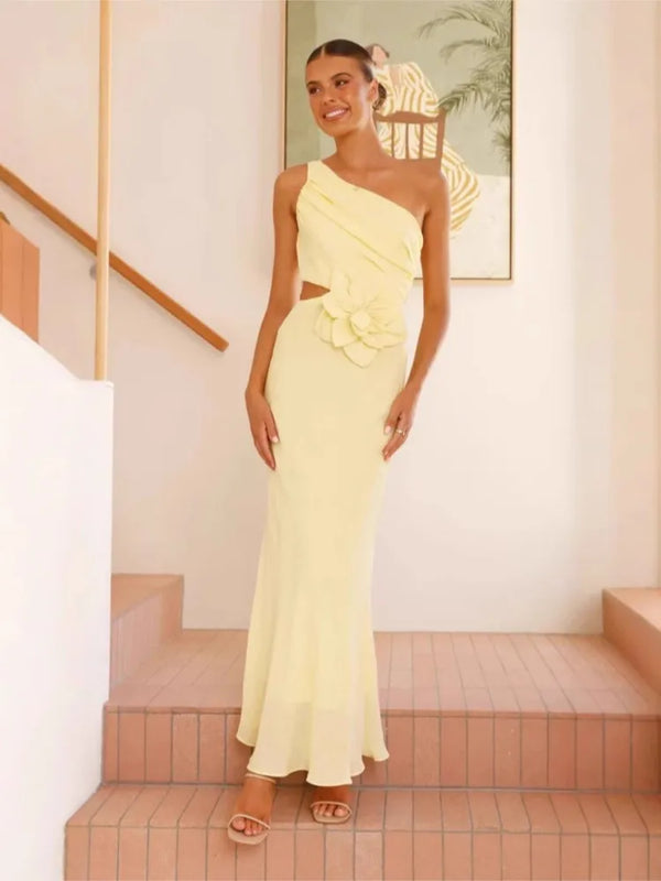 Genevieve 3D Floral One-Shoulder Cutout Maxi Dress