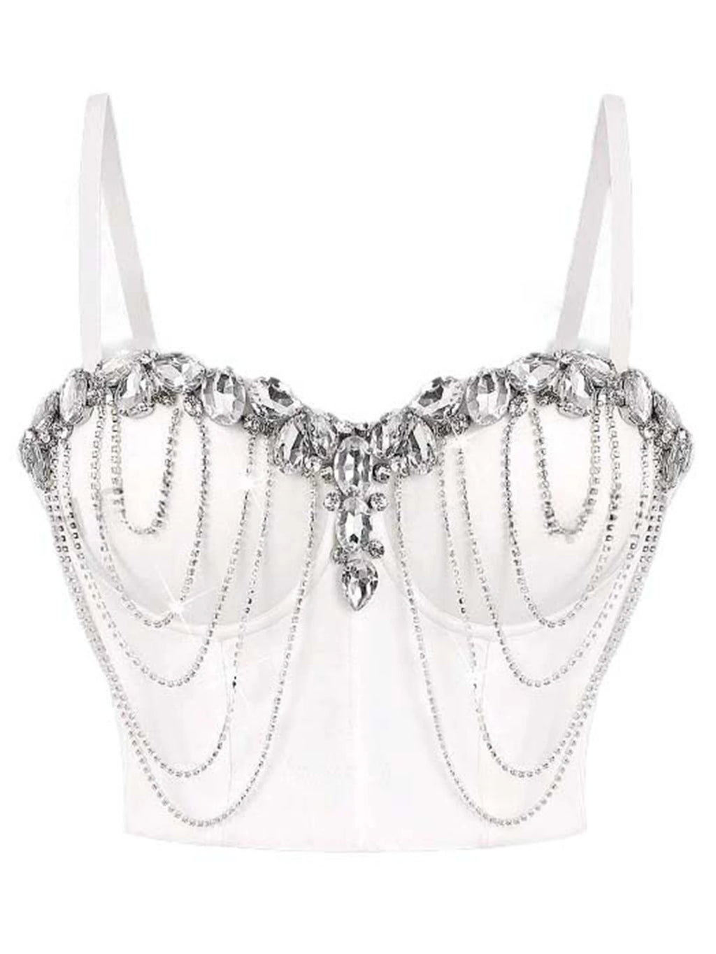 Sexy black white chain rhinestone corset crop top women summer club party halter tank top streetwear bustier cropped tube tops