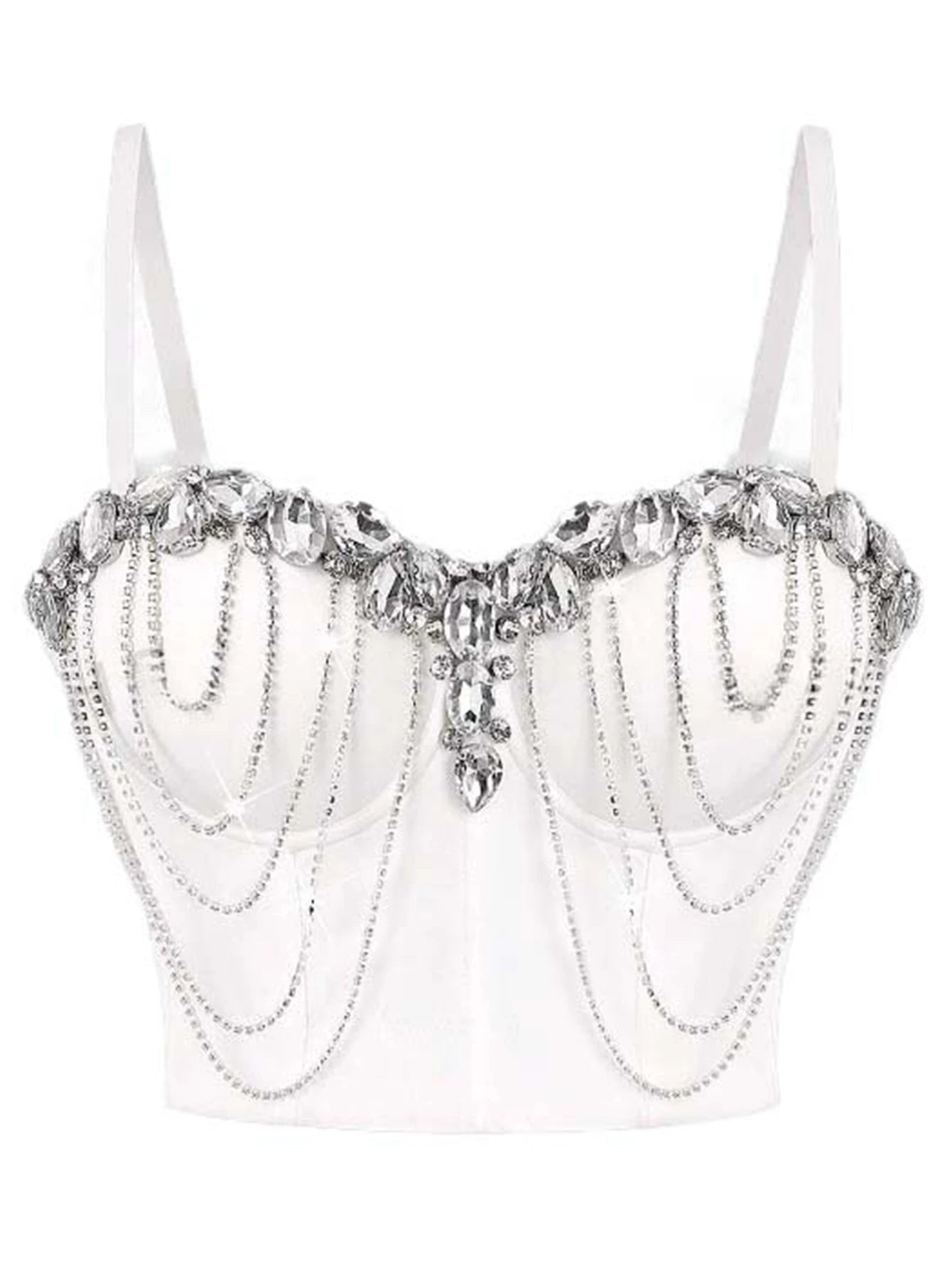 Sexy black white chain rhinestone corset crop top women summer club party halter tank top streetwear bustier cropped tube tops