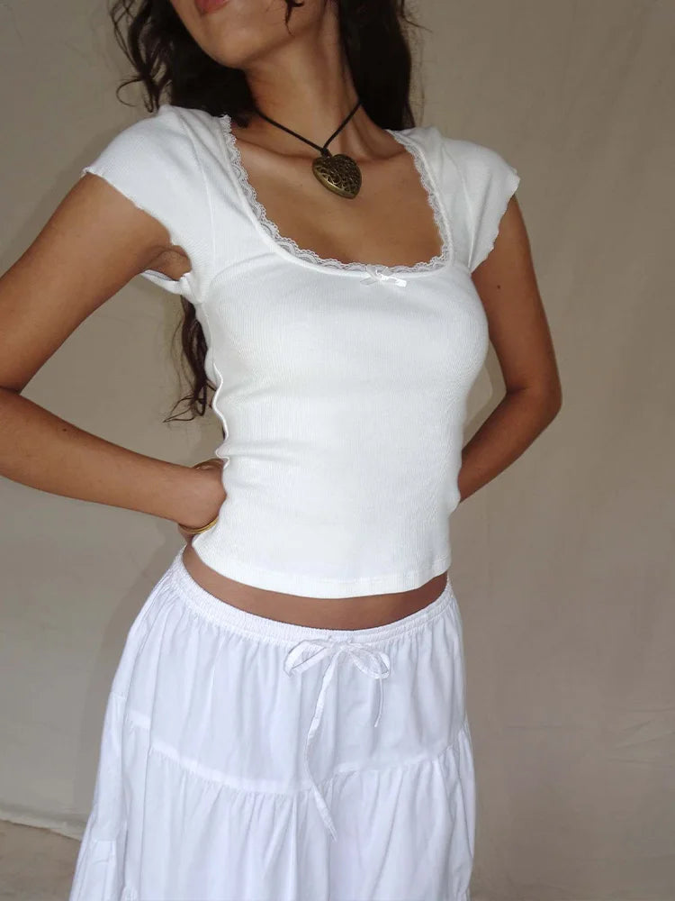 Maisie Lace-Trim Square-Neck Baby Tee One-piece Main image