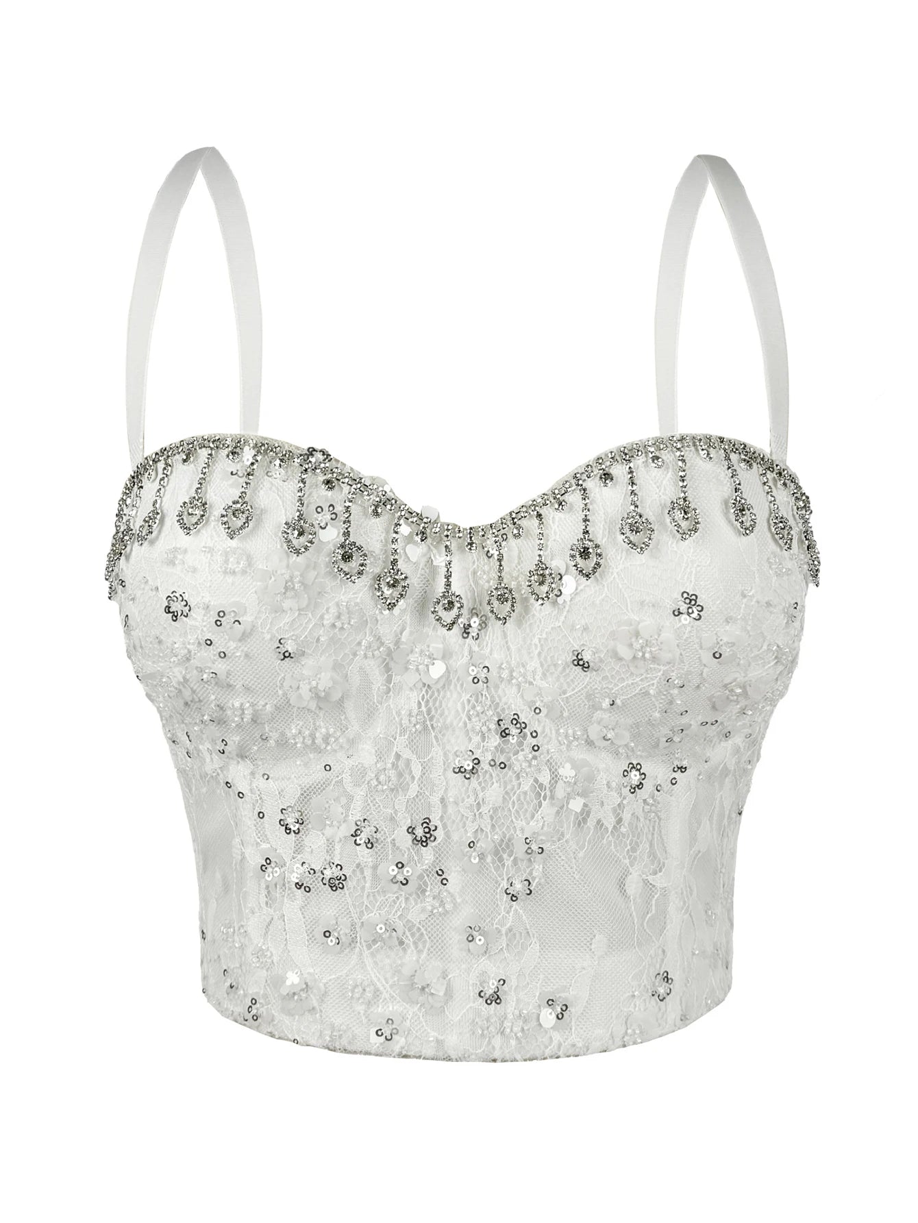Sexy white rhinestone corset crop top women summer club party tops for woman clothing halter tank top cropped hotwife streetwear