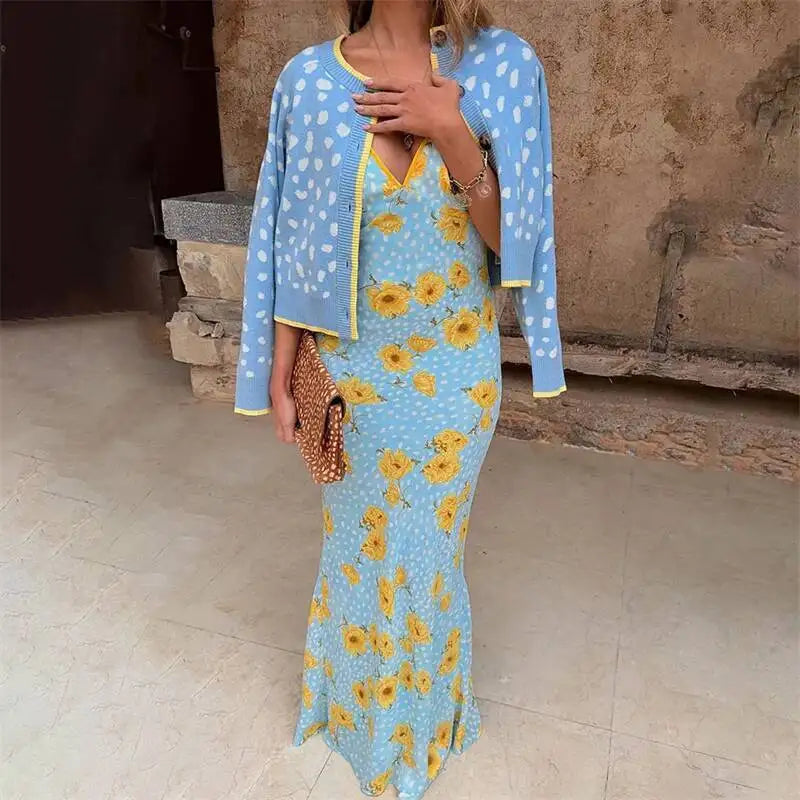 Etta Floral V-Neck Backless Maxi Dress