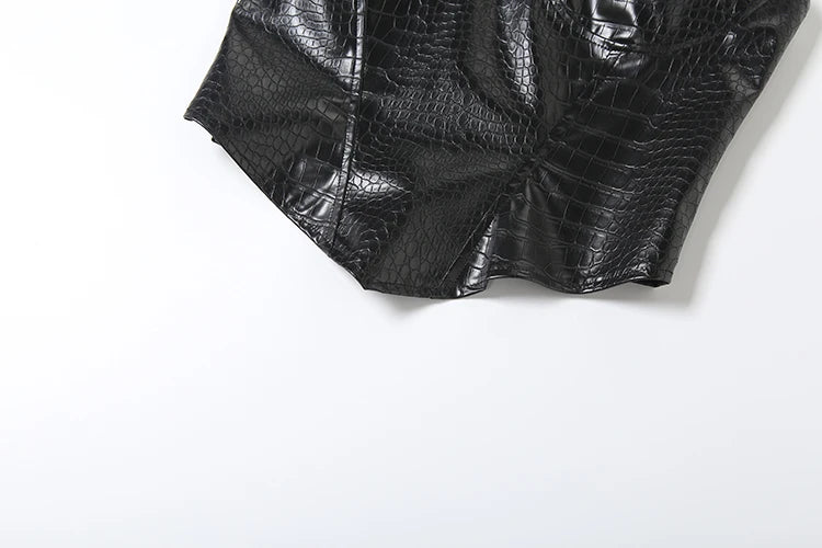 Kliou PU Leather Tank Tops Woman Sexy Chest Wrap Off Shoulder Backless Shape Waist Look Slimmer Hot Girls Street Fashion Vest
