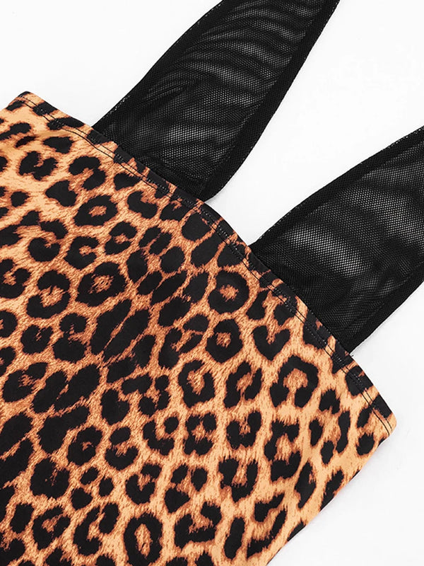 Zaria Leopard Mesh Halter Bodycon Mini Dress