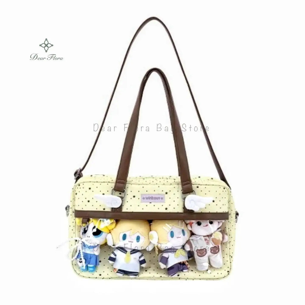 New Cute Large Capacity Lace Ita Bag Lolita Girls Transparent Pocket Y2k DIY Badge Display Shoulder Bag Casual Polka Dot Handbag