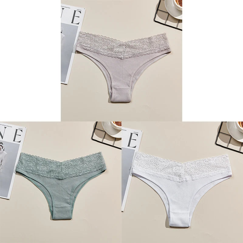 Danica Cotton Lace Brief Pack Lingerie 3-piece