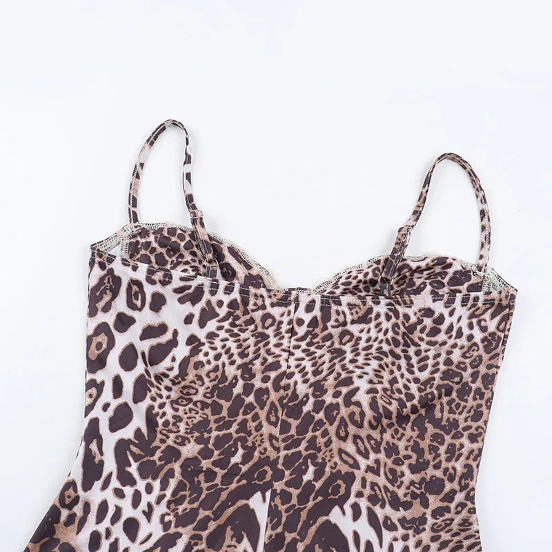 Vionette Leopard Lace-Trim Cutout Maxi Dress