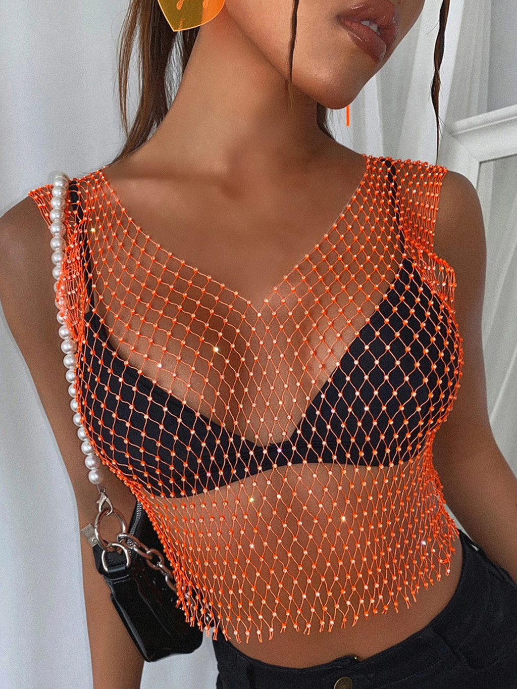 Naomi Rhinestone Mesh Festival Top