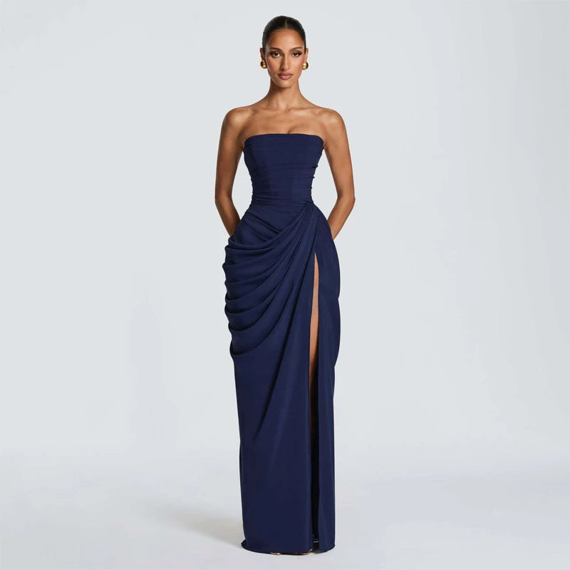 Marisol Strapless Pleated Split Maxi Dress