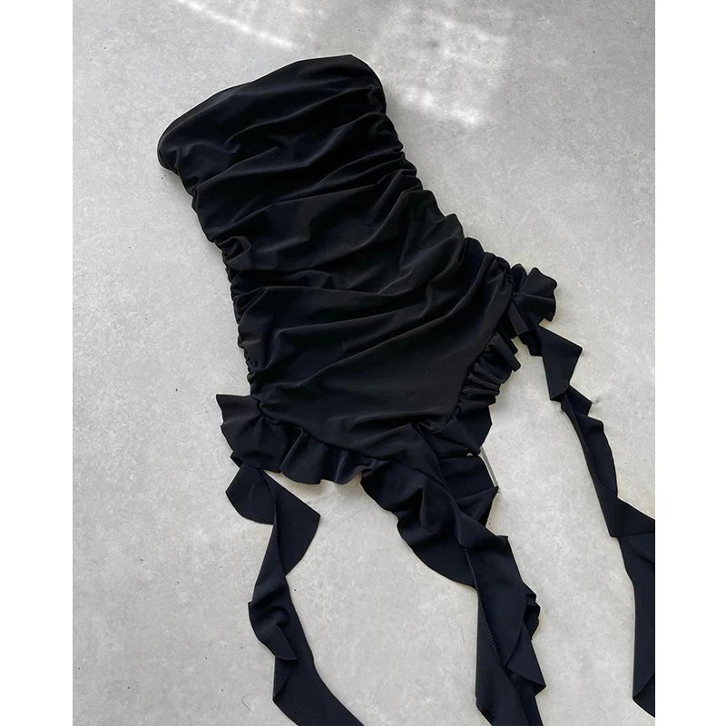 Luna Asymmetric Ruffle Slit Maxi Dress One-piece