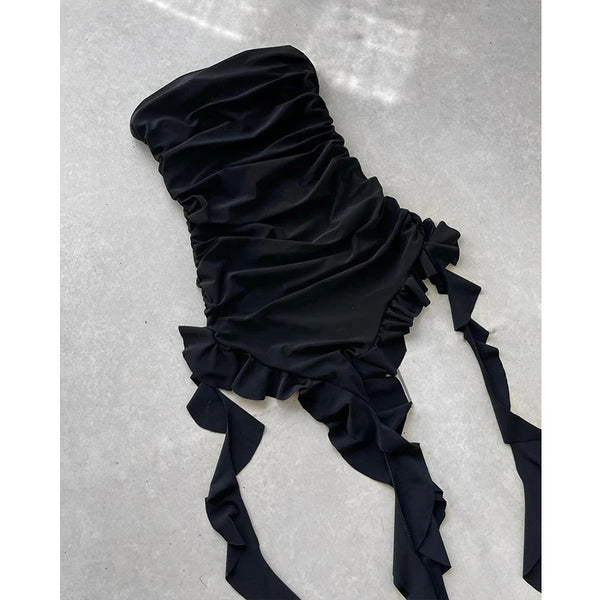 Luna Asymmetric Ruffle Slit Maxi Dress One-piece