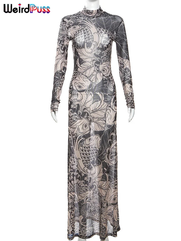 Jenny Midnight Dragon Long Sleeve Maxi Dress