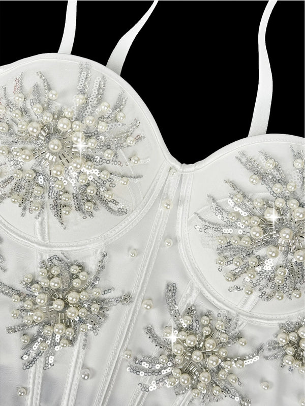 Rowena Rhinestone Backless Corset Crop Top