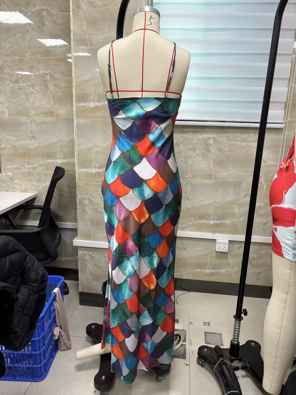 Gwenllian Harlequin Print Halter Slip Maxi Dress