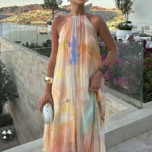 Maelle Printed Backless Halter Maxi Dress