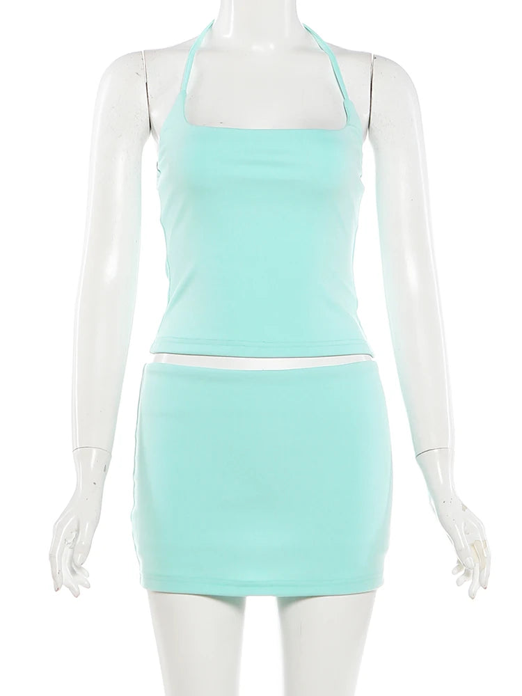 Mira Layered Halter Mini Skirt & Shorts Set Three-piece