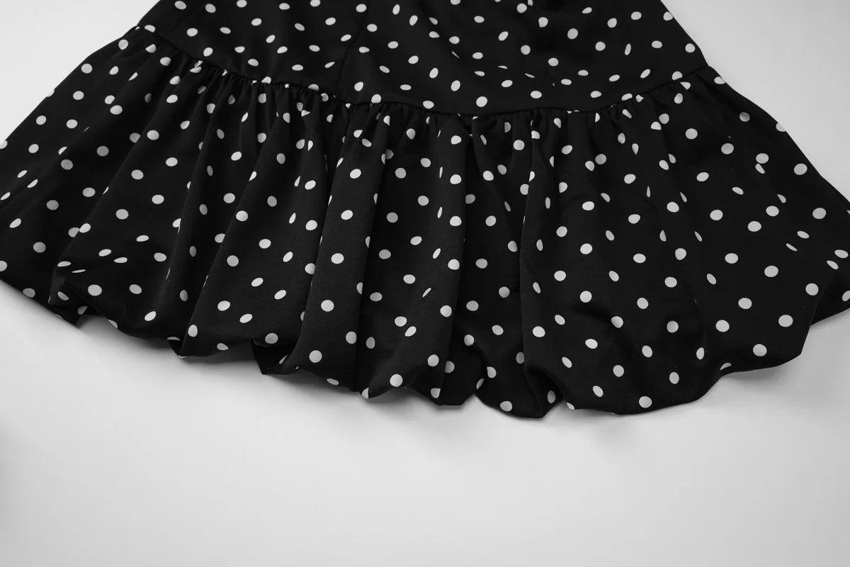 Isabella Riviera Polka Dot One-Shoulder Halter Ruffle Mini Dress