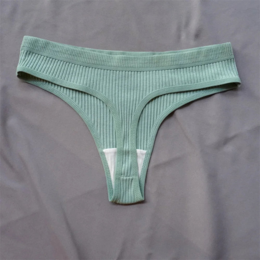 Mirelle Ribbed Cotton Thong Pack Lingerie 3-piece