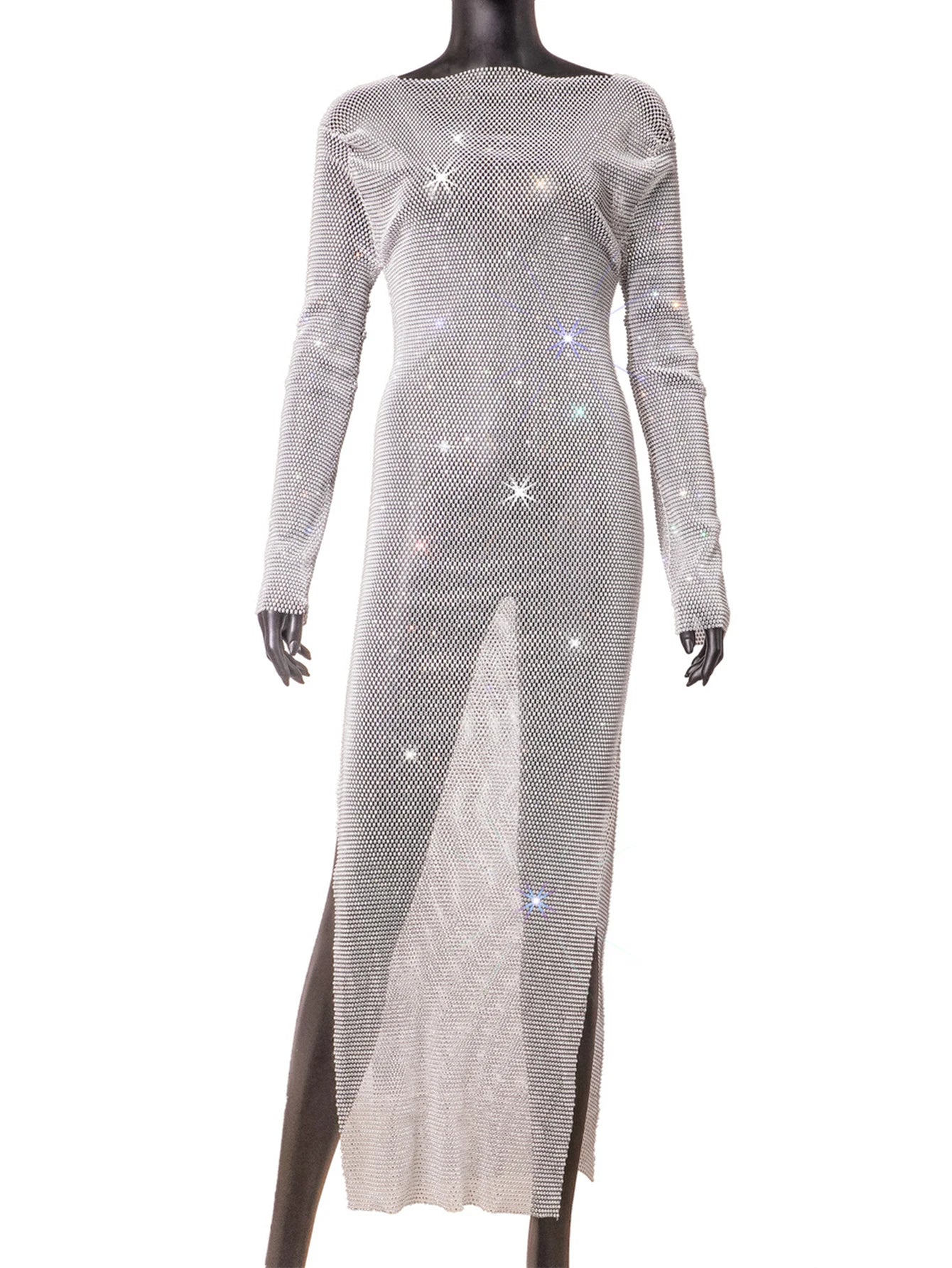 Petra Rhinestone Fishnet Sheer Maxi Dress