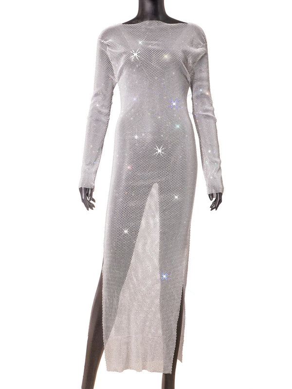 Petra Rhinestone Fishnet Sheer Maxi Dress
