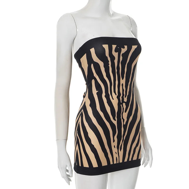 Zuri Zebra-Print Strapless Backless Mini Dress