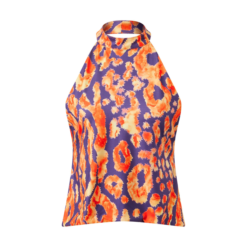 Mara Floral Print Halter Backless Boho Cami Top