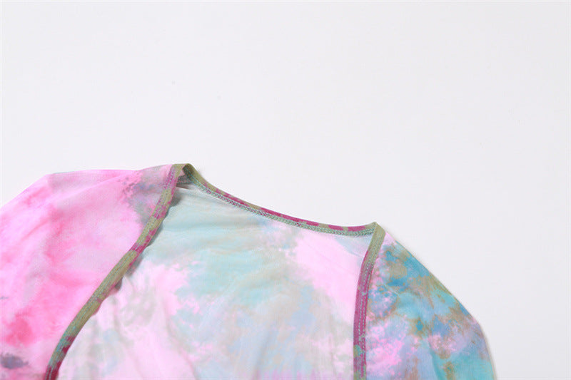 Gwynedd Y2K Ruffle Tie-Dye Crop Top & Wrap Mini Skirt Set