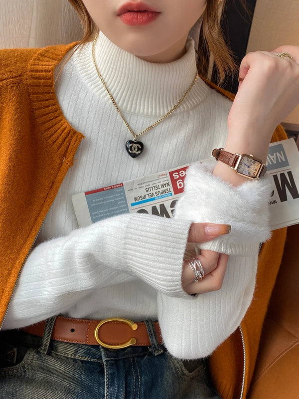 Bettany Velvet-Lined Thermal Knit Turtleneck Sweater One-piece